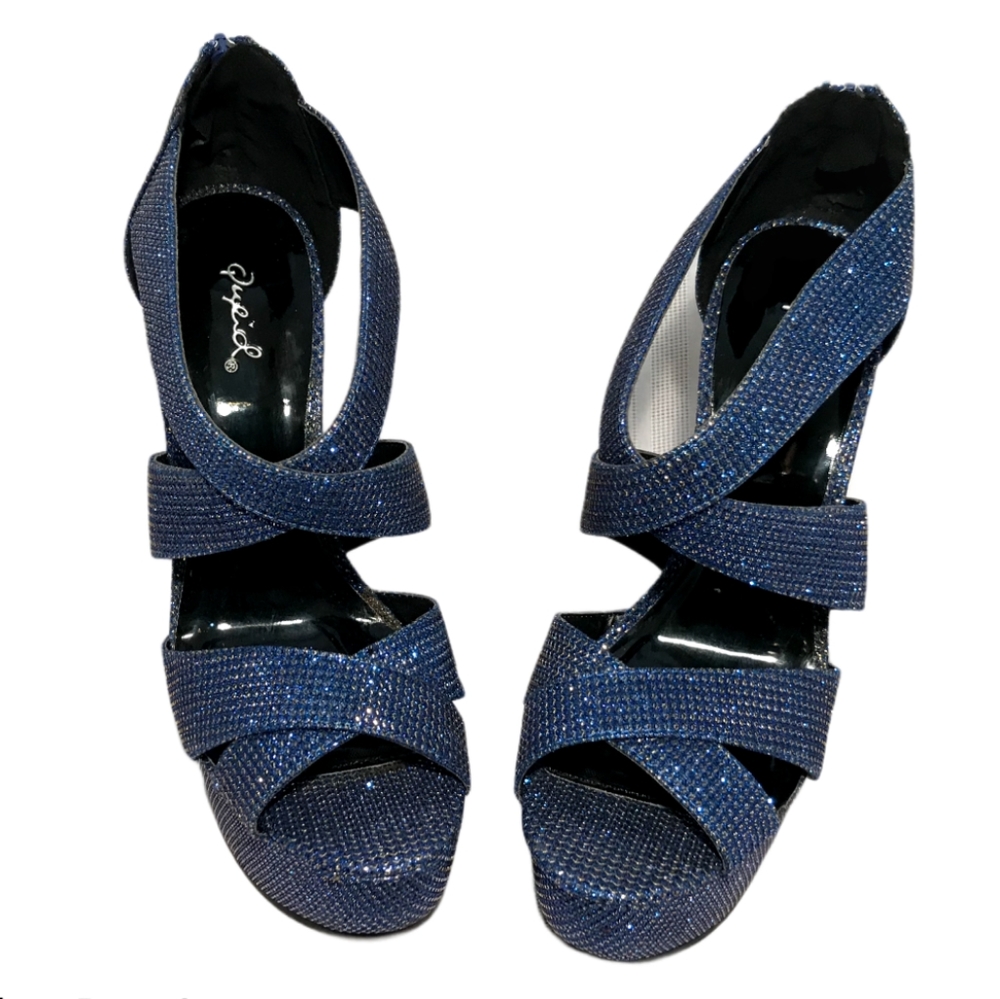 Qupid Studded Jewel Blue Sparkly Platform High Heels Shoes Size 9 - Picture 2 of 6